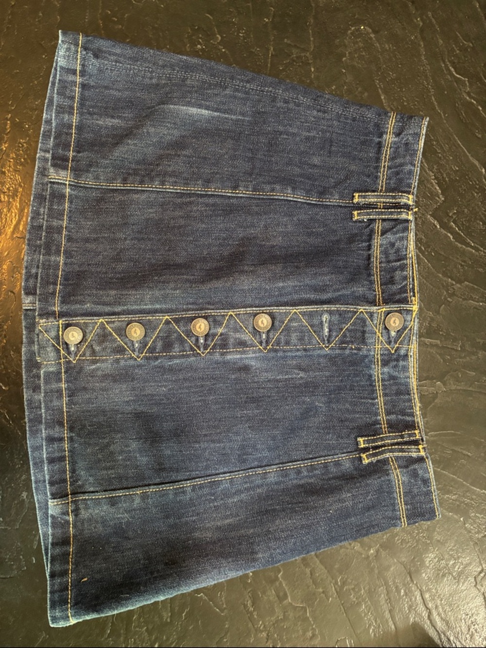 Hollister Dark Blue Denim Mini Skirt with Button-Front Trim